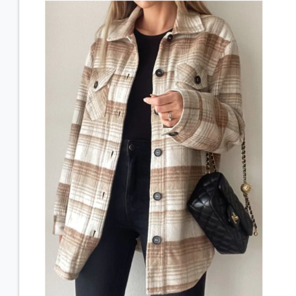 luna b. Copenhagen Neutral Plaid Jacket- Size: Small